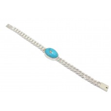 Bracelet Men 925 Sterling Silver Heavy Curb Chain Turquoise Stone C